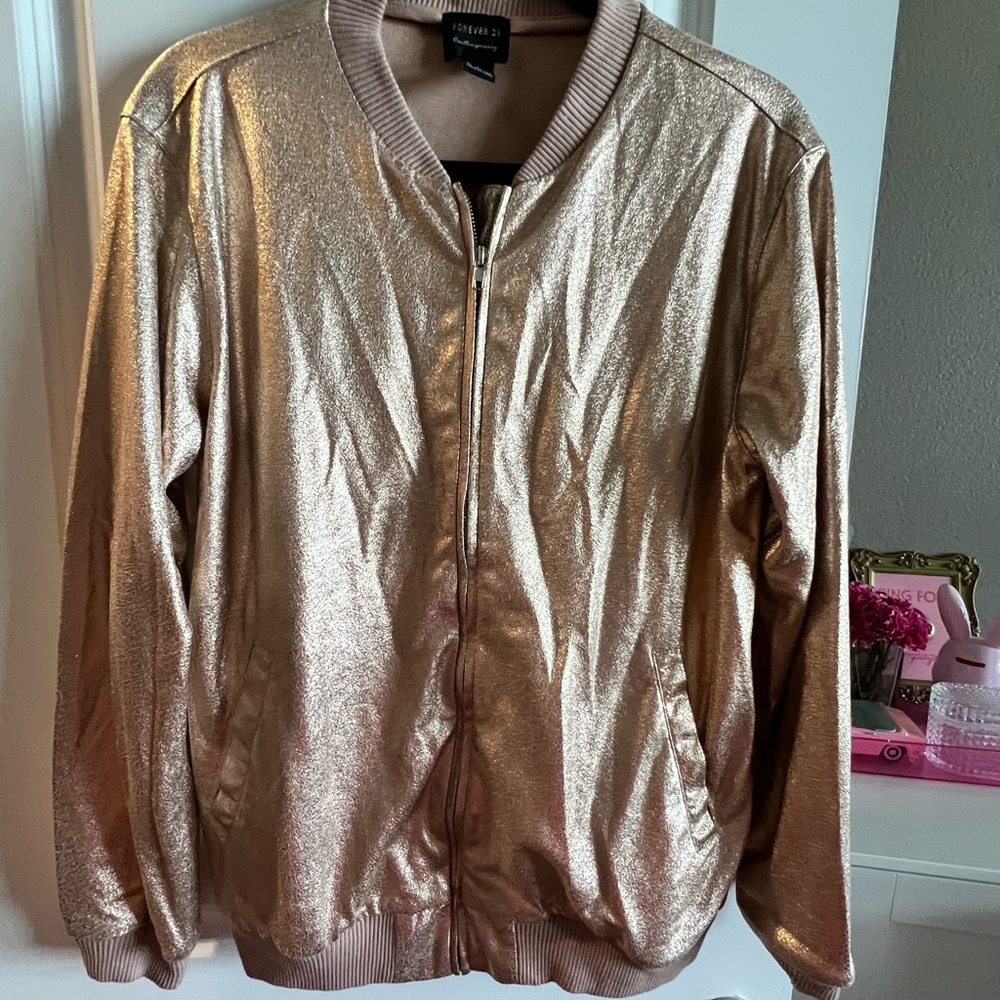 Forever 21 Metallic Gold Bomber Jacket